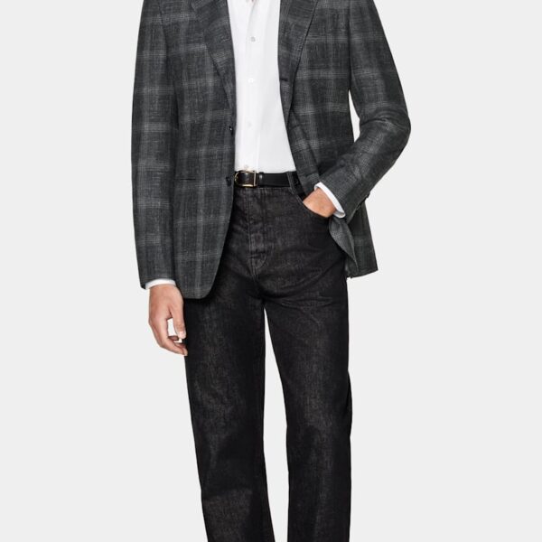 Grey Checked Tailored Fit Havana Blazer