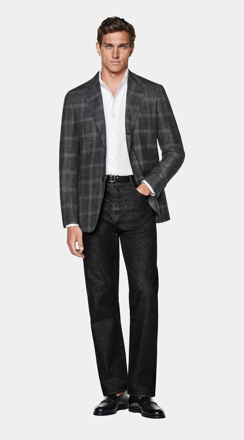 Grey Checked Tailored Fit Havana Blazer