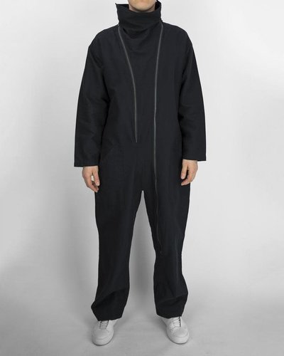 JUMPSUIT WITH DOUBLE ZIPS AND DRAPED COLLAR