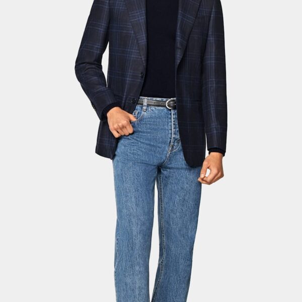 Navy Checked Tailored Fit Havana Blazer