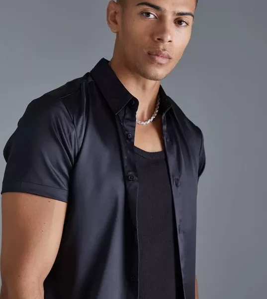 Short Sleeve Muscle Satin Shirt