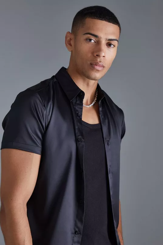 Short Sleeve Muscle Satin Shirt