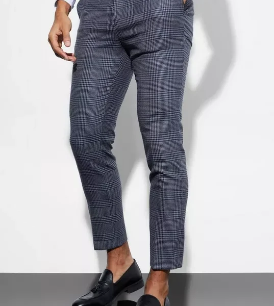 Skinny Fit Cropped Flannel Suit Pants