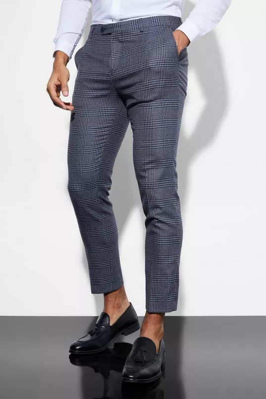 Skinny Fit Cropped Flannel Suit Pants