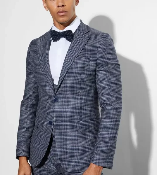 Skinny Fit Single Breasted Checked Blazer